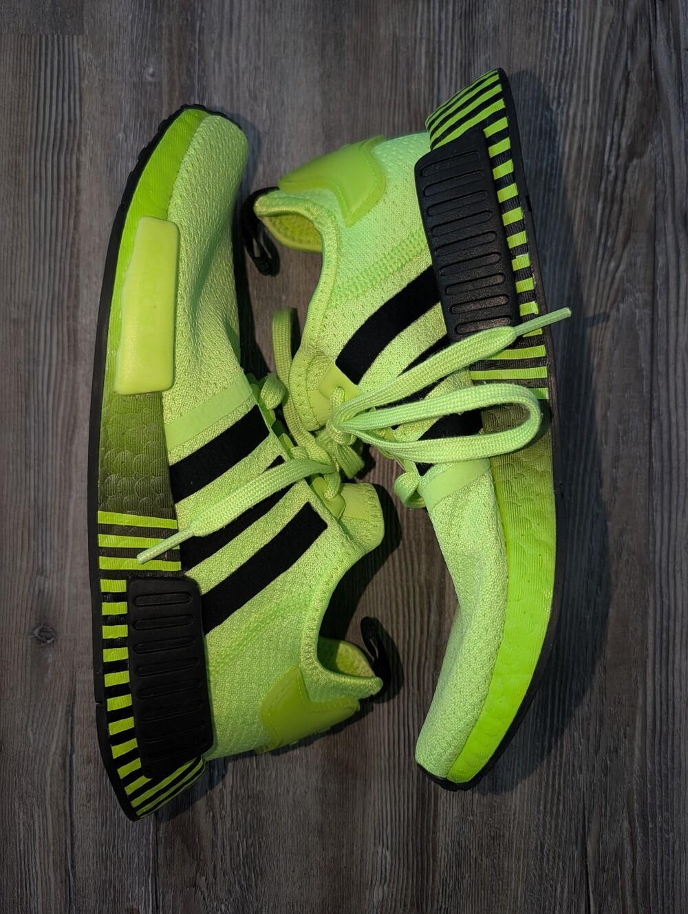 Adidas Neon Green Athletic Shoes with Black Stripes